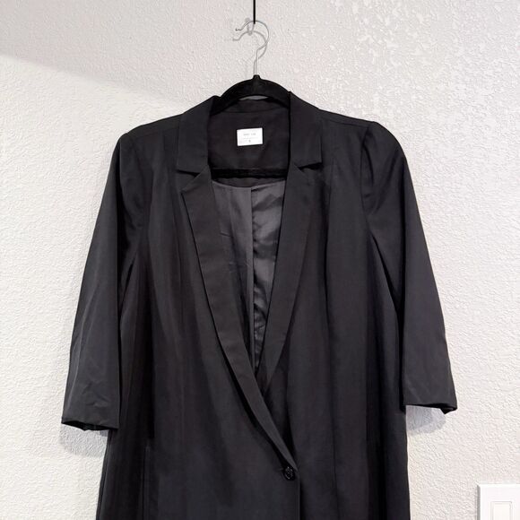 Grey Lab Longline Black Oversized Blazer Size Small Open Front Midi Coat Jacket - Picture 3 of 10